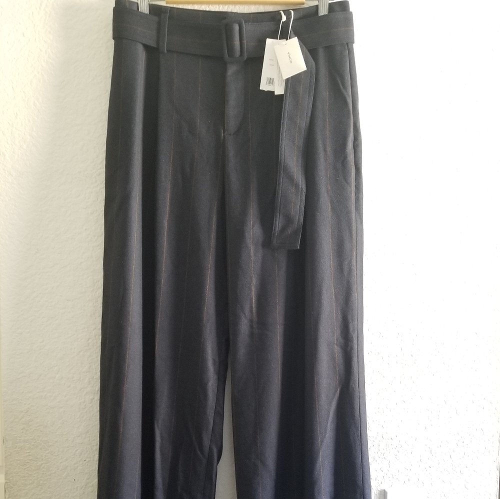 Front Pleat Striped Wide Leg Pants Dark Blue Size 10 - Picture 7 of 13